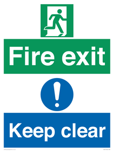 Fire exit Keep clear dual sign